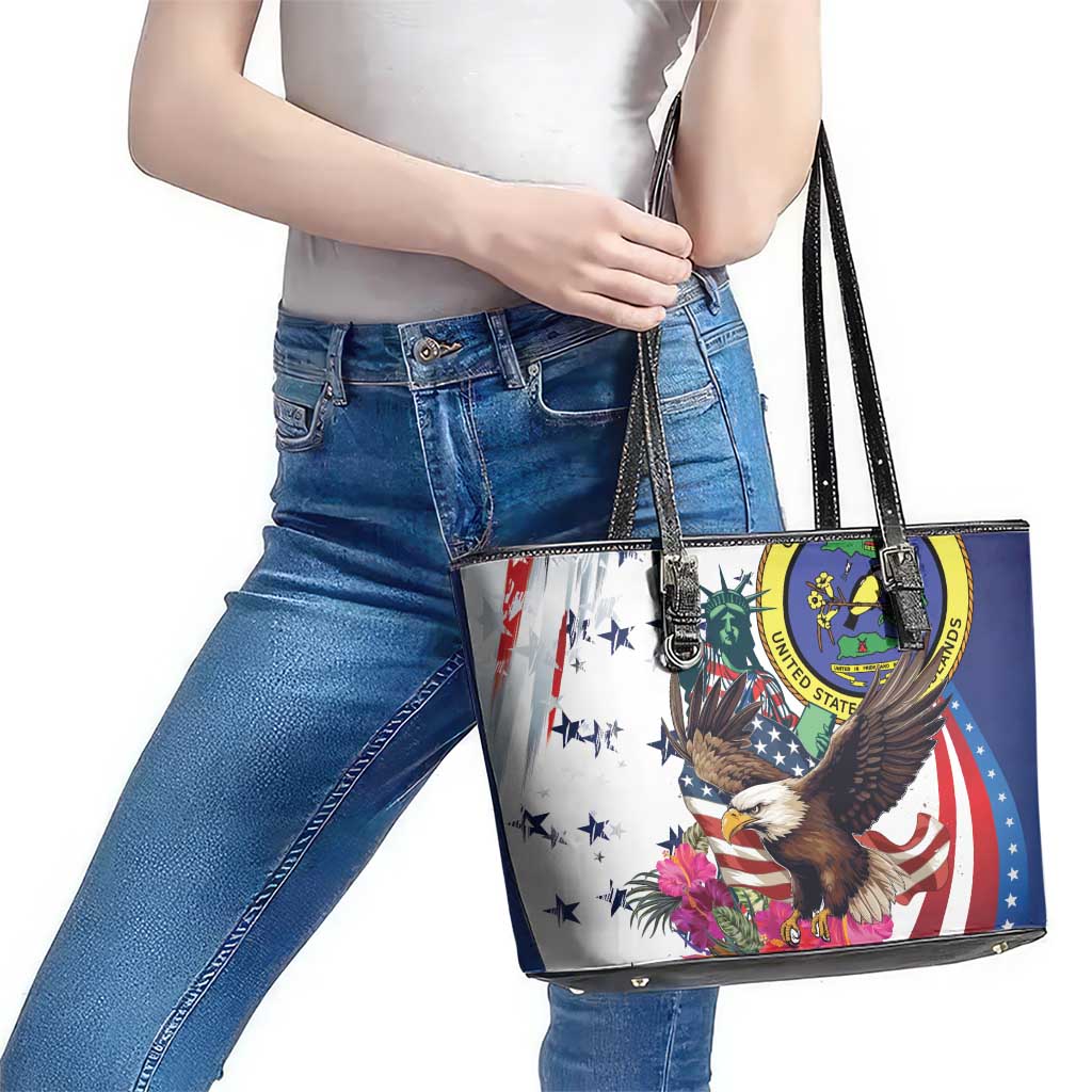 US Virgin Islands 4th of July Leather Tote Bag US Eagle Statue of Liberty