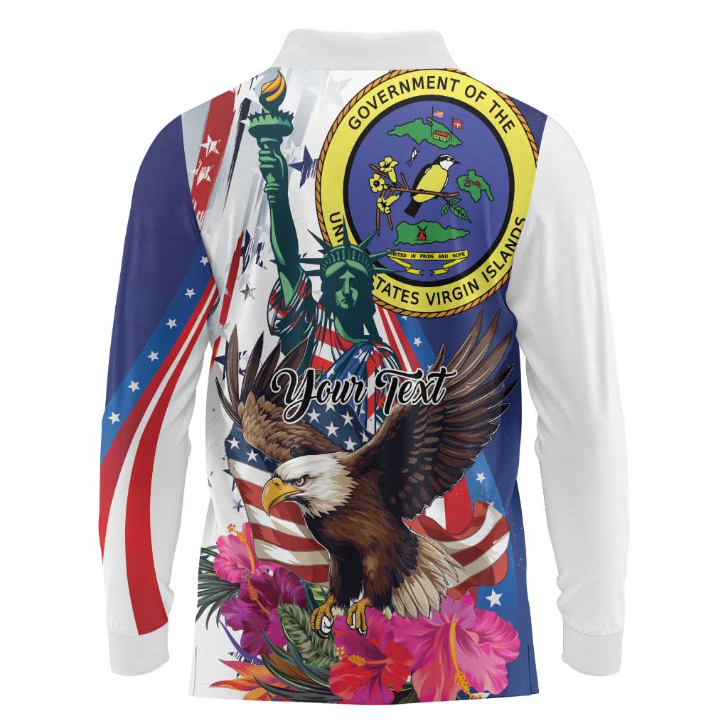 Personalized US Virgin Islands 4th of July Long Sleeve Polo Shirt US Eagle Statue of Liberty