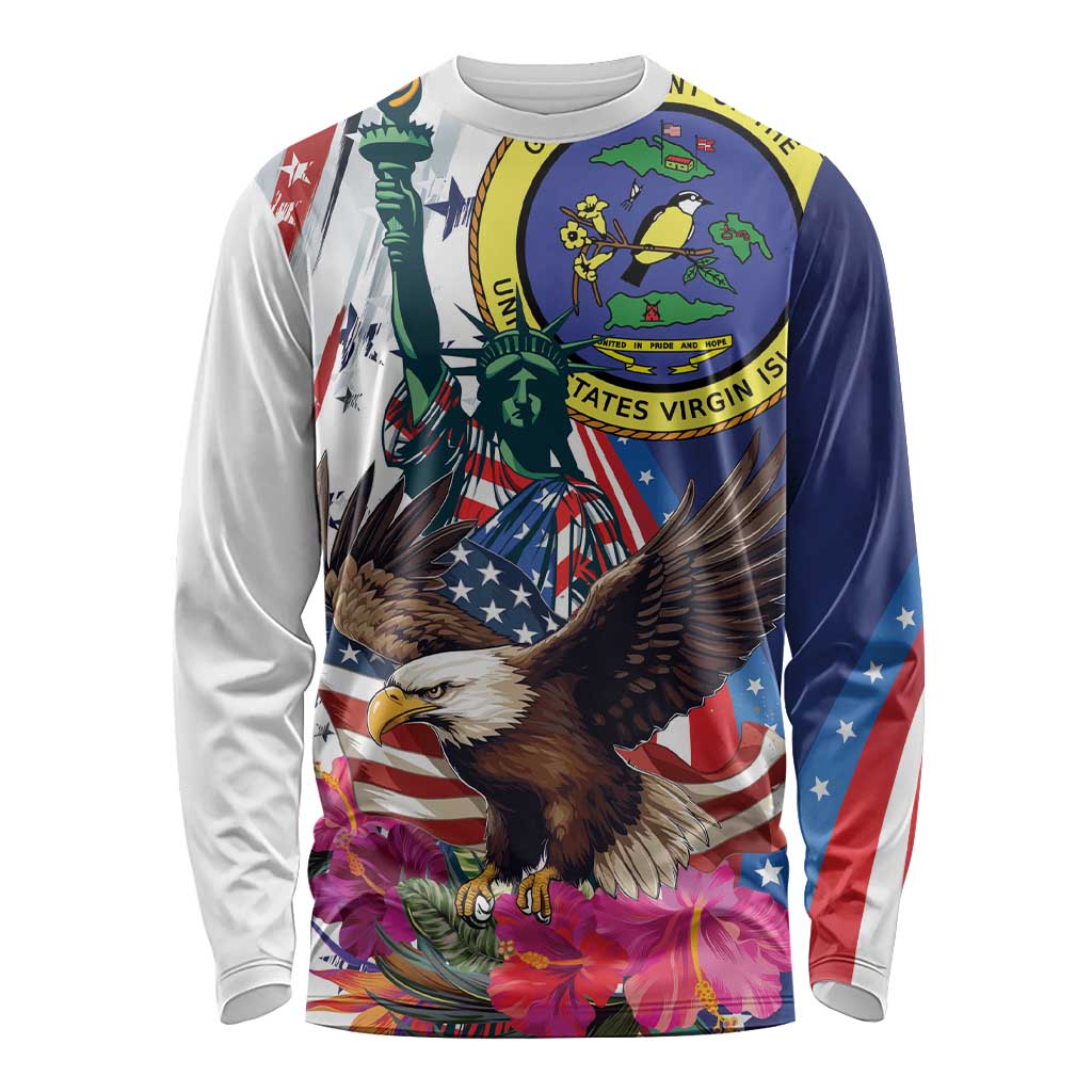 Personalized US Virgin Islands 4th of July Long Sleeve Shirt US Eagle Statue of Liberty