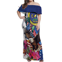 Personalized US Virgin Islands 4th of July Off Shoulder Maxi Dress US Eagle Statue of Liberty