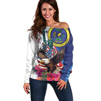 Personalized US Virgin Islands 4th of July Off Shoulder Sweater US Eagle Statue of Liberty