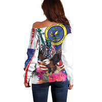 Personalized US Virgin Islands 4th of July Off Shoulder Sweater US Eagle Statue of Liberty