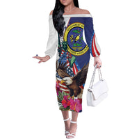 Personalized US Virgin Islands 4th of July Off The Shoulder Long Sleeve Dress US Eagle Statue of Liberty