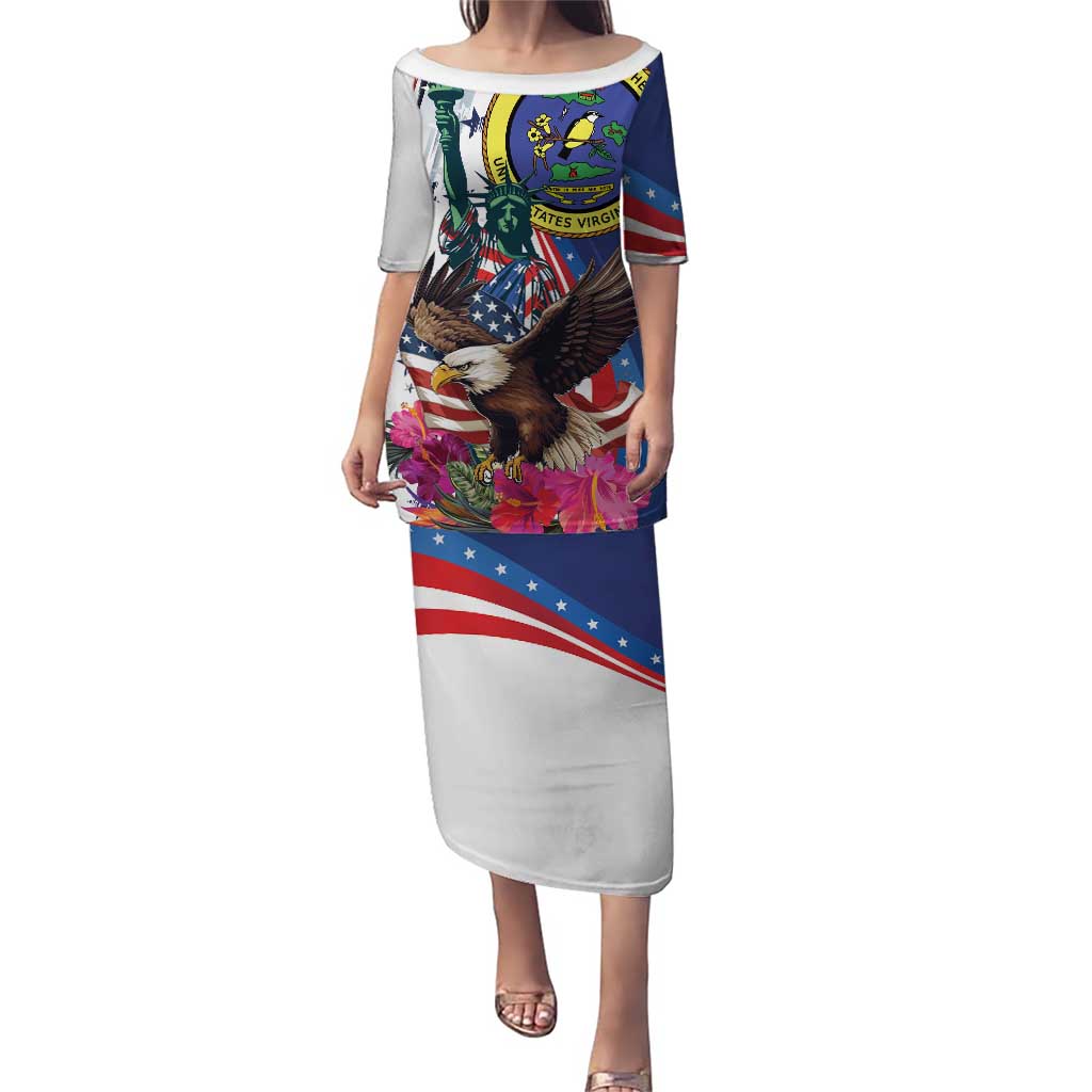 Personalized US Virgin Islands 4th of July Puletasi US Eagle Statue of Liberty