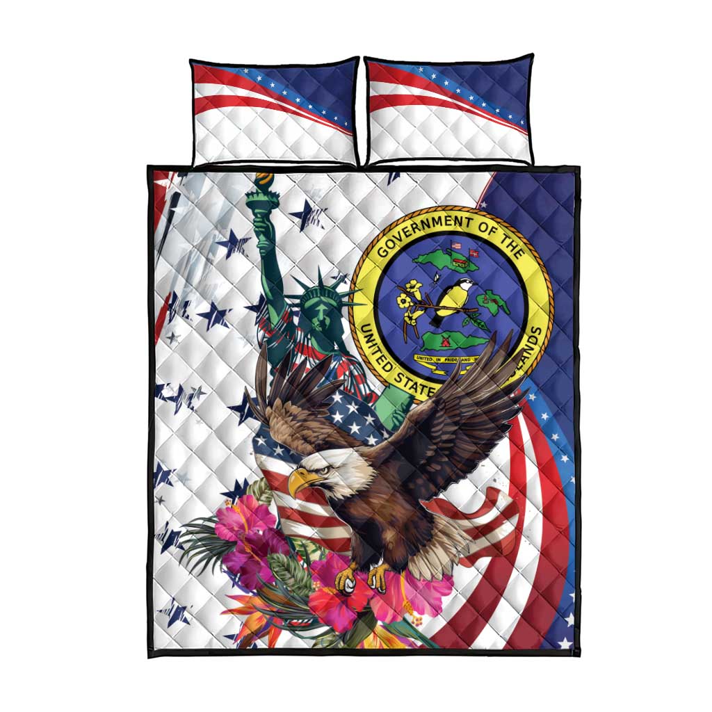 US Virgin Islands 4th of July Quilt Bed Set US Eagle Statue of Liberty