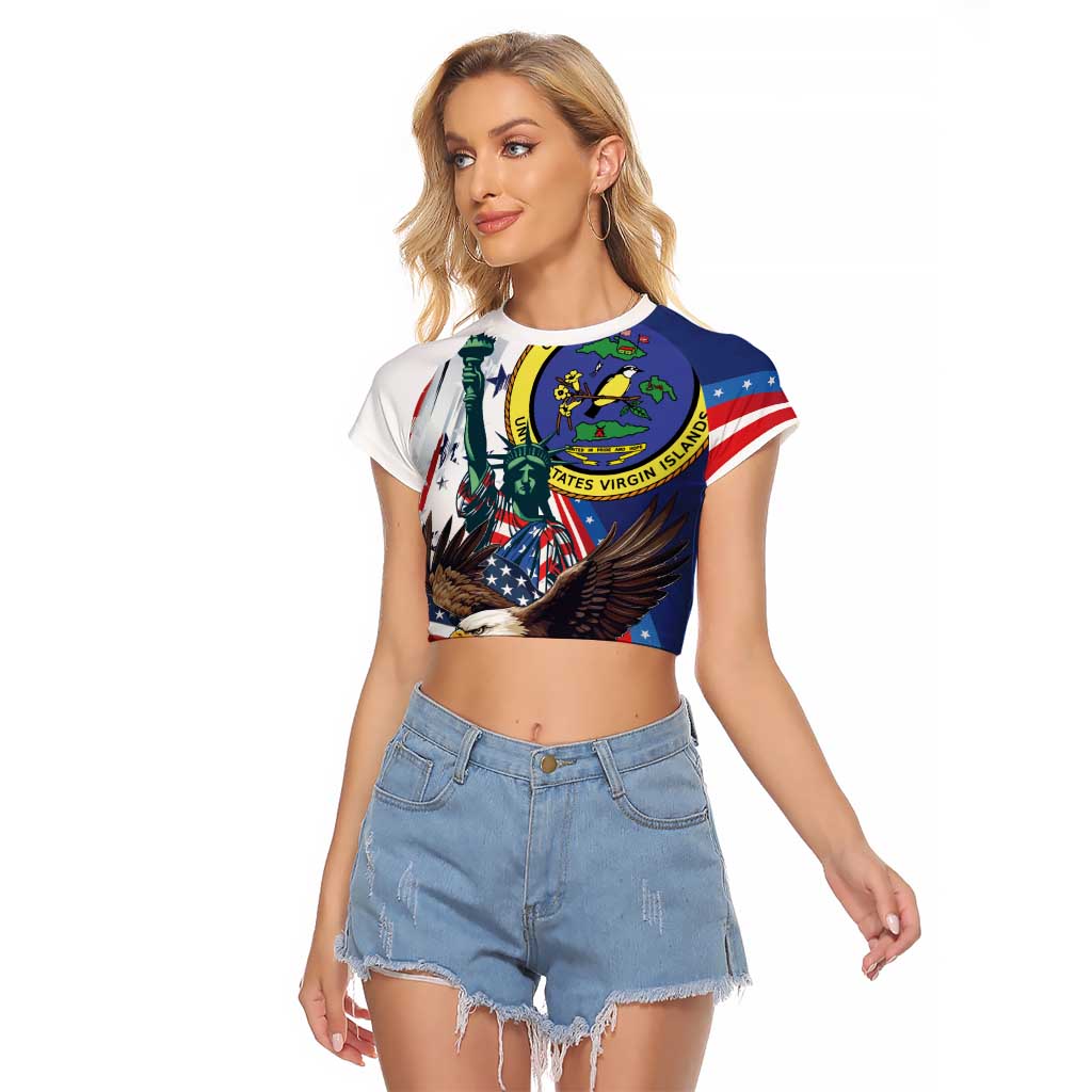 Personalized US Virgin Islands 4th of July Raglan Cropped T Shirt US Eagle Statue of Liberty
