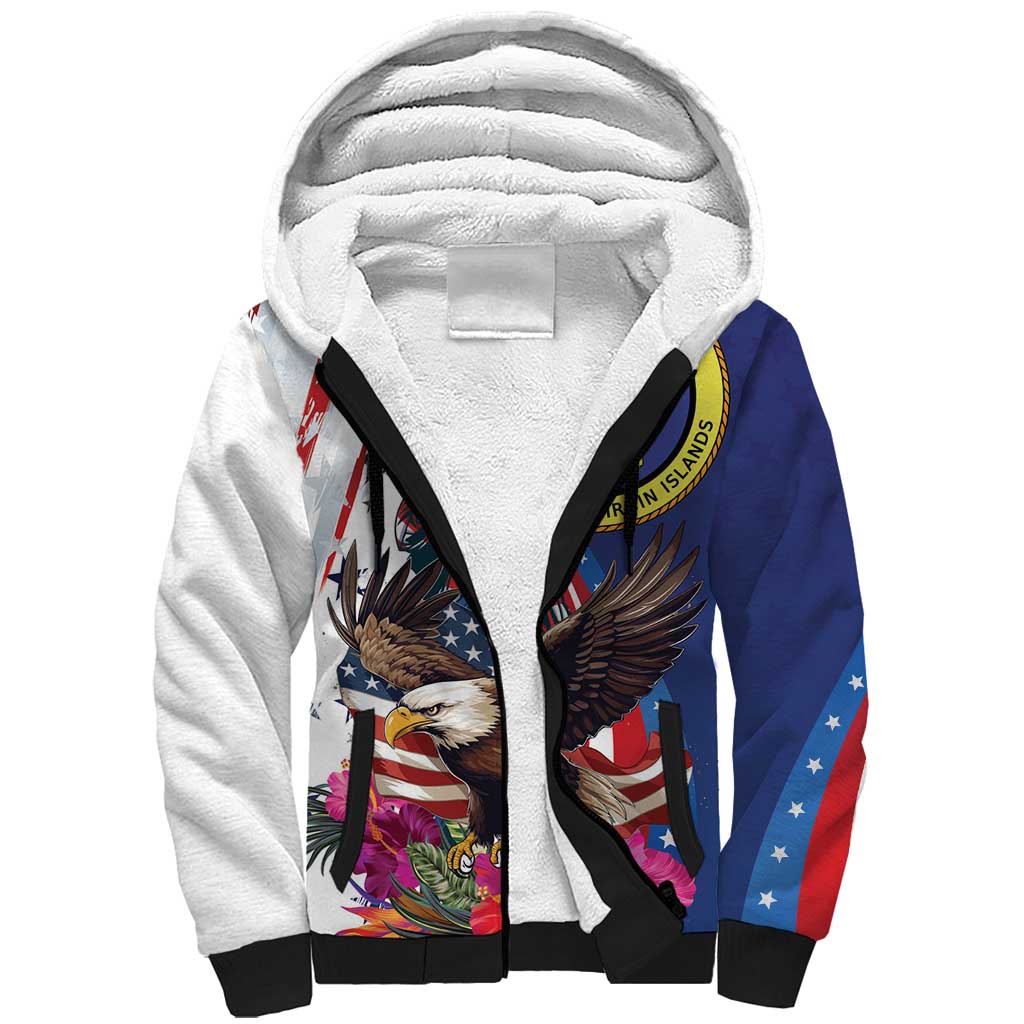 Personalized US Virgin Islands 4th of July Sherpa Hoodie US Eagle Statue of Liberty