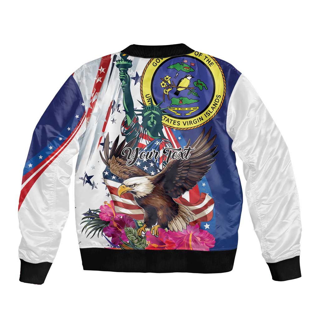 Personalized US Virgin Islands 4th of July Sleeve Zip Bomber Jacket US Eagle Statue of Liberty
