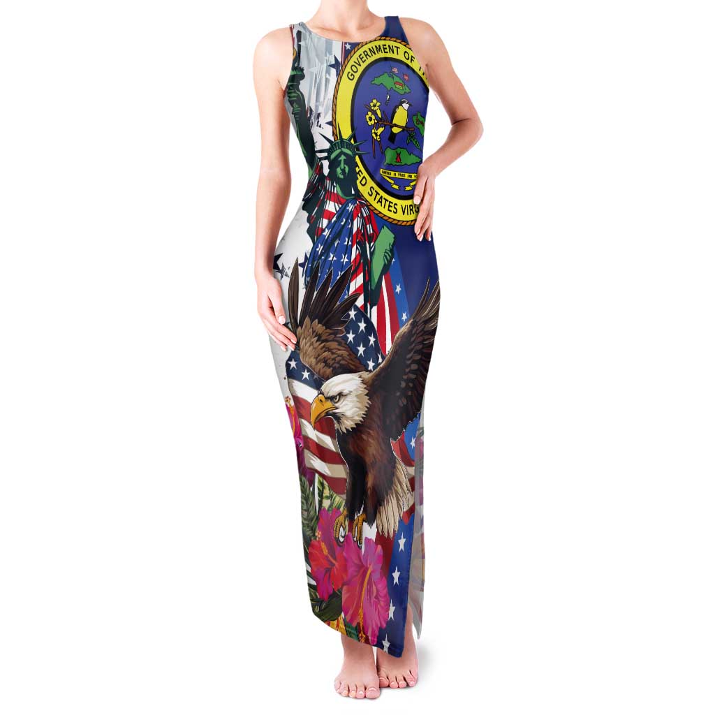 Personalized US Virgin Islands 4th of July Tank Maxi Dress US Eagle Statue of Liberty
