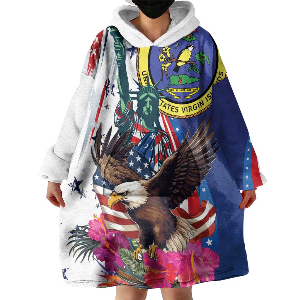 Personalized US Virgin Islands 4th of July Wearable Blanket Hoodie US Eagle Statue of Liberty