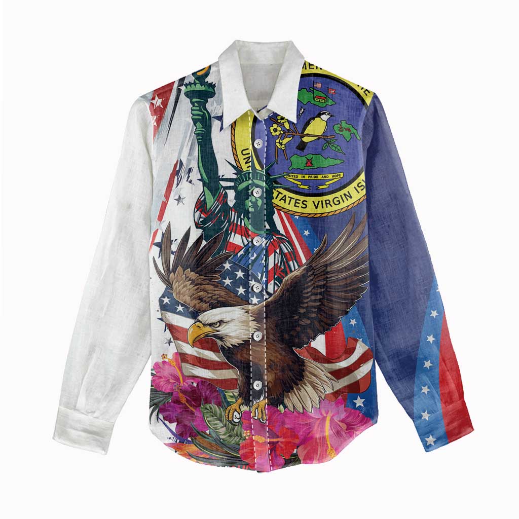 Personalized US Virgin Islands 4th of July Women Casual Shirt US Eagle Statue of Liberty