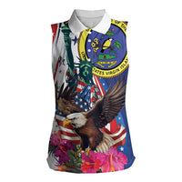 Personalized US Virgin Islands 4th of July Women Sleeveless Polo Shirt US Eagle Statue of Liberty