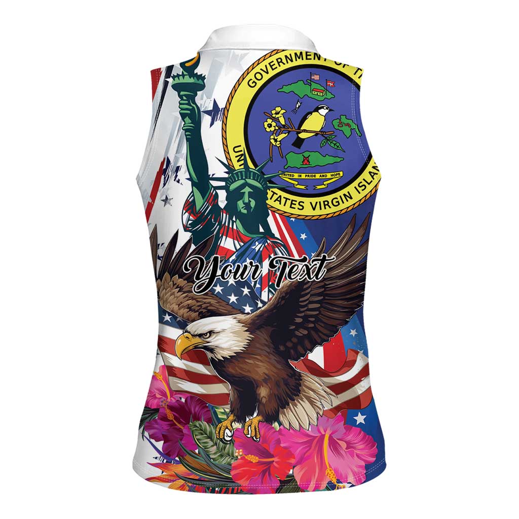 Personalized US Virgin Islands 4th of July Women Sleeveless Polo Shirt US Eagle Statue of Liberty
