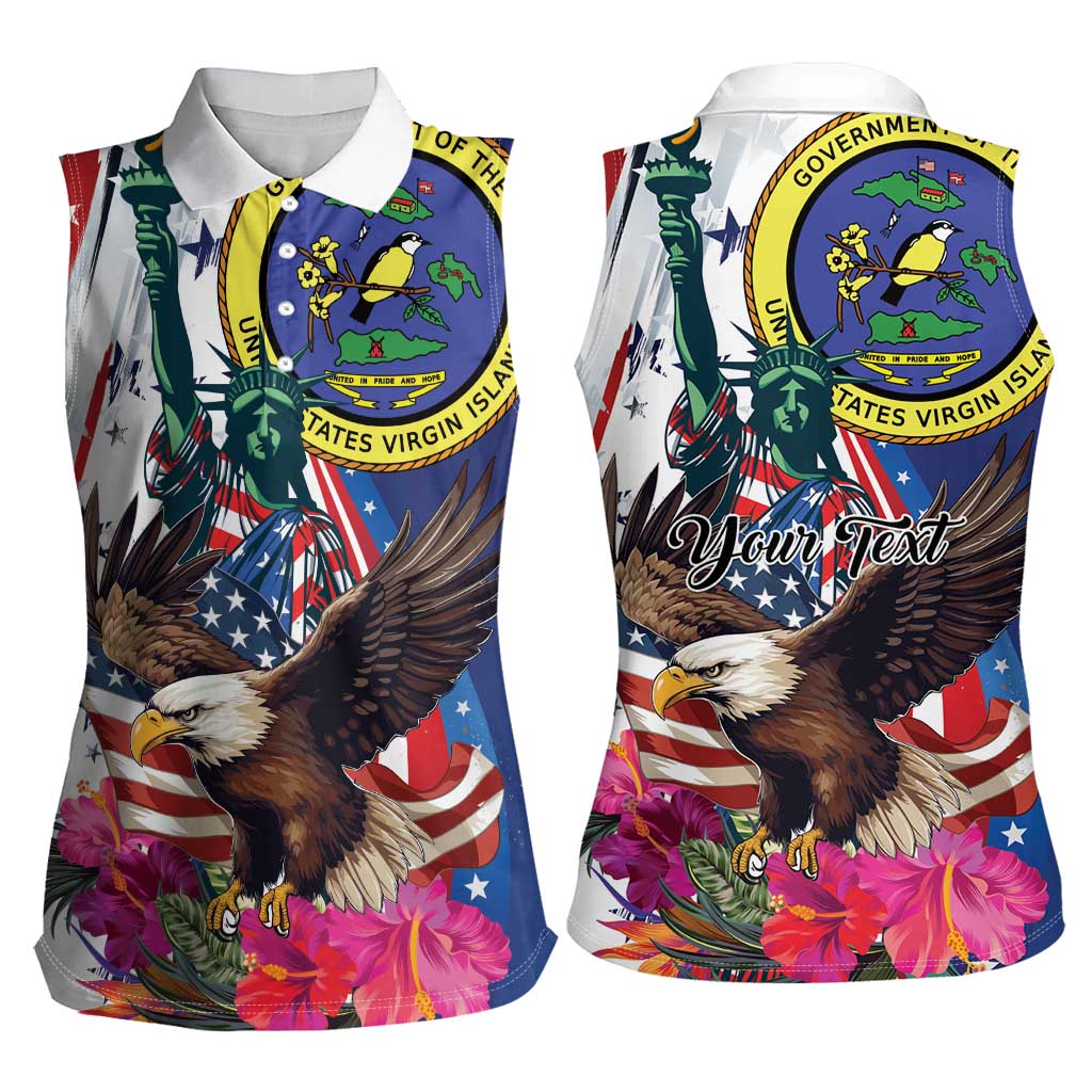 Personalized US Virgin Islands 4th of July Women Sleeveless Polo Shirt US Eagle Statue of Liberty