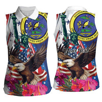 Personalized US Virgin Islands 4th of July Women Sleeveless Polo Shirt US Eagle Statue of Liberty