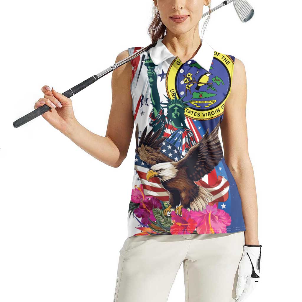 Personalized US Virgin Islands 4th of July Women Sleeveless Polo Shirt US Eagle Statue of Liberty