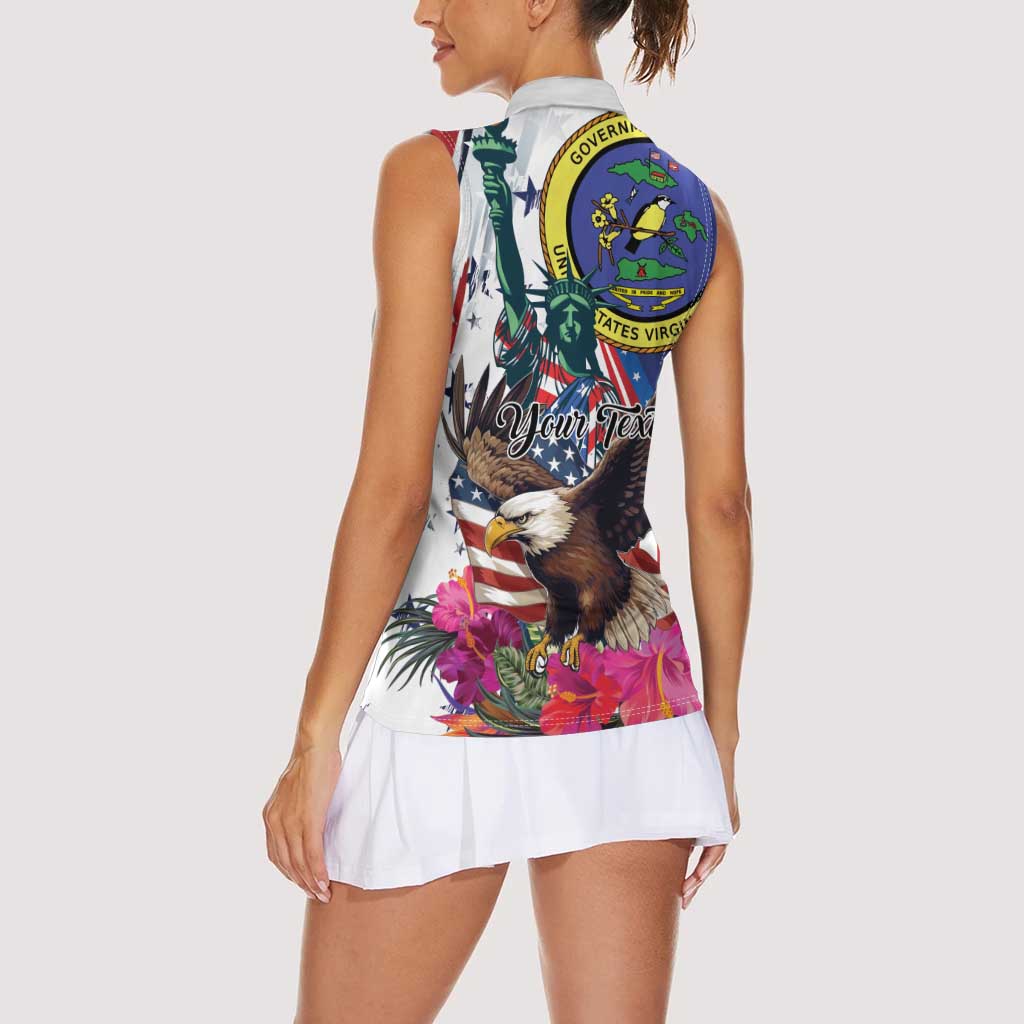 Personalized US Virgin Islands 4th of July Women Sleeveless Polo Shirt US Eagle Statue of Liberty