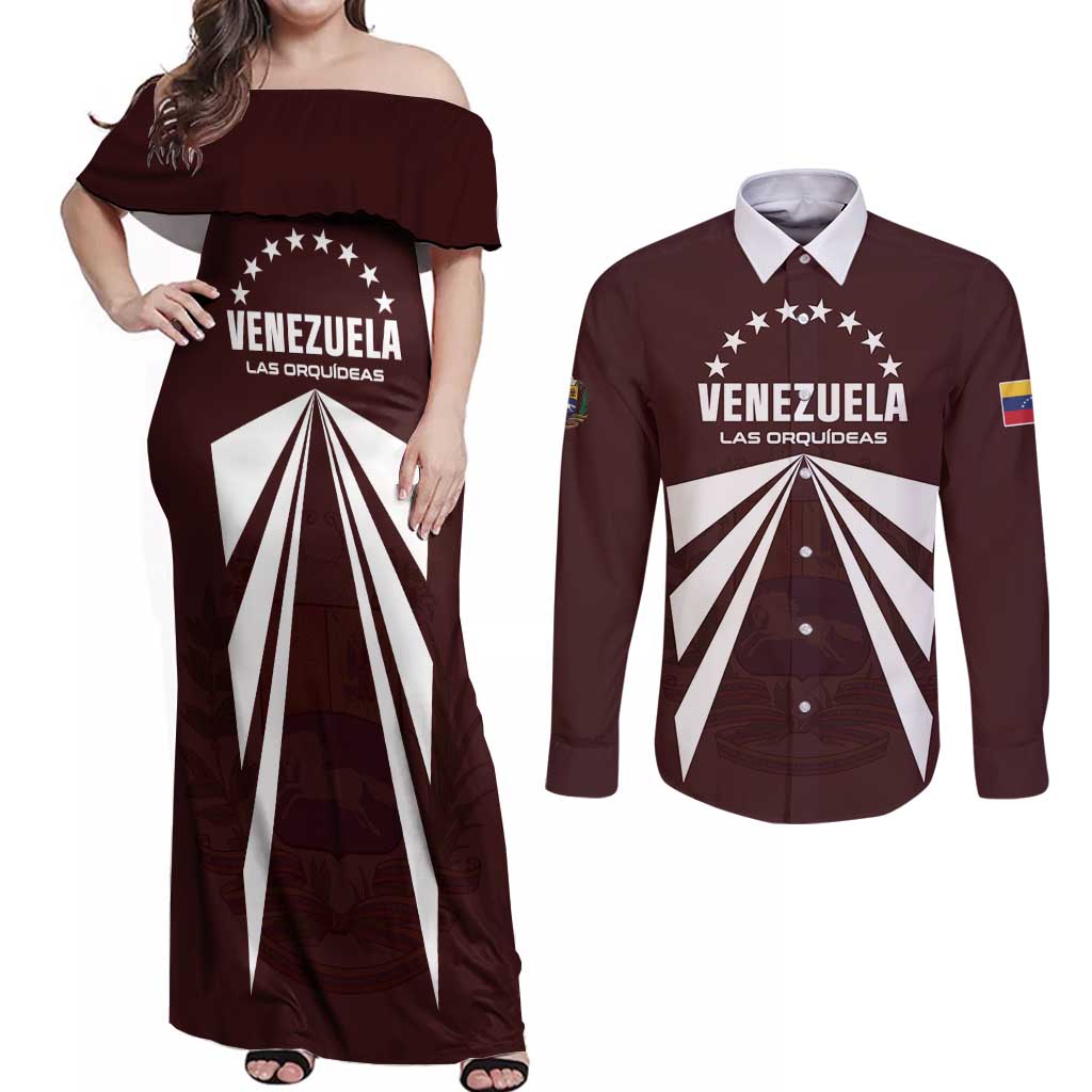 Custom Venezuela Rugby Couples Matching Off Shoulder Maxi Dress and Long Sleeve Button Shirt Las Orquideas Go Champions