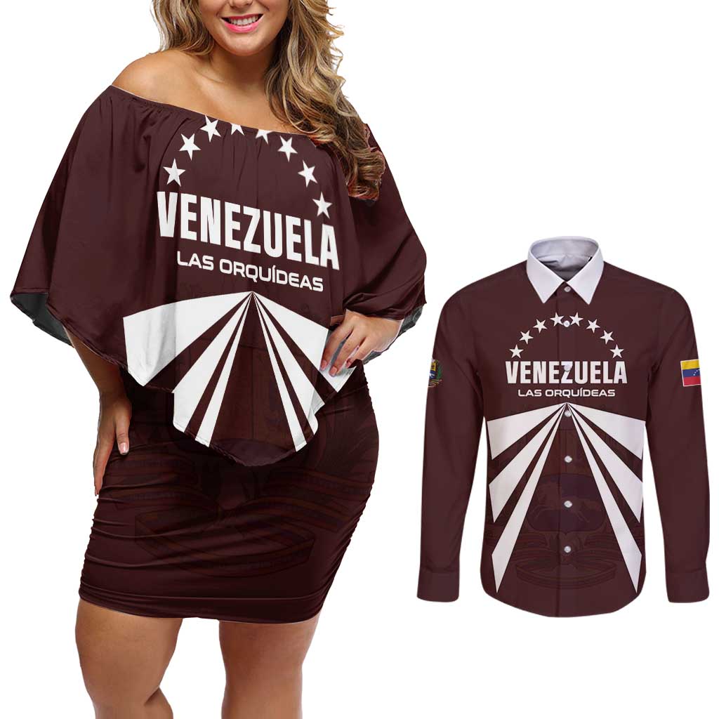 Custom Venezuela Rugby Couples Matching Off Shoulder Short Dress and Long Sleeve Button Shirt Las Orquideas Go Champions