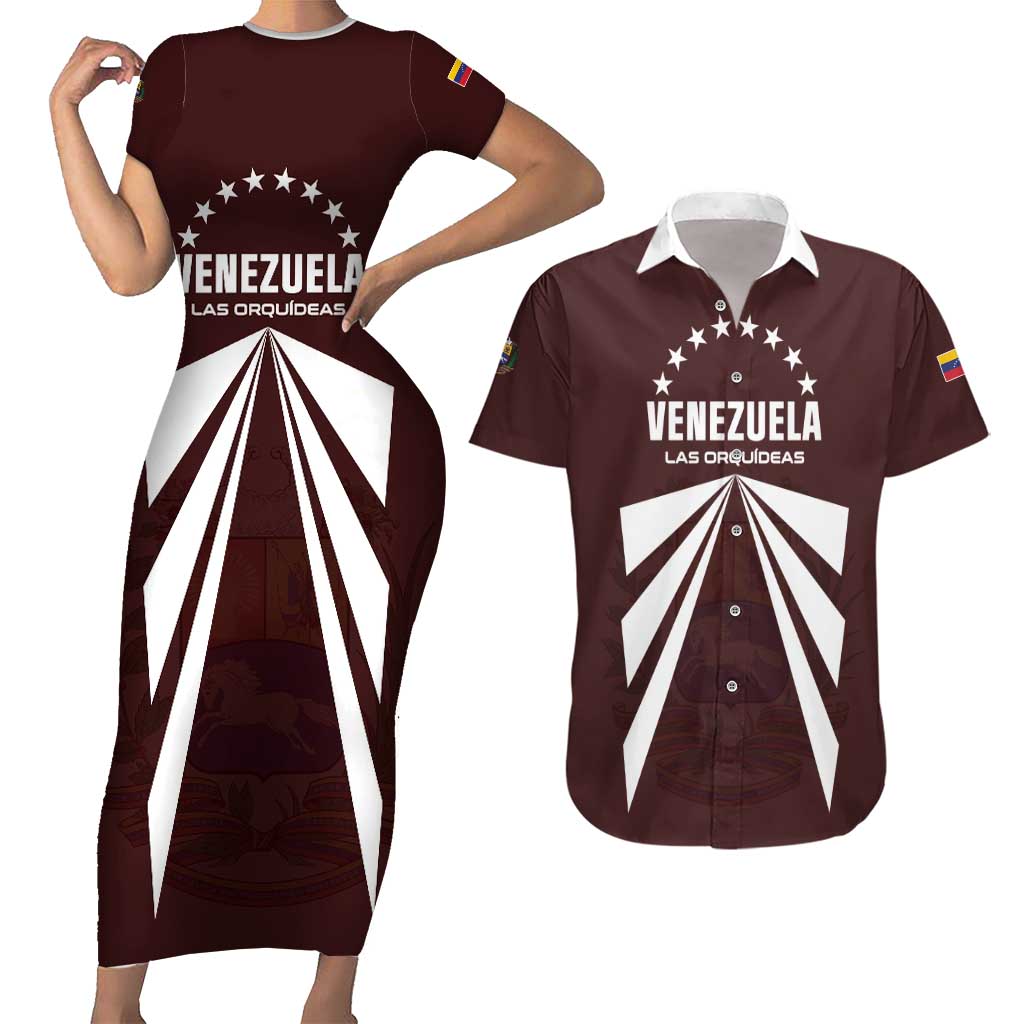 Custom Venezuela Rugby Couples Matching Short Sleeve Bodycon Dress and Hawaiian Shirt Las Orquideas Go Champions