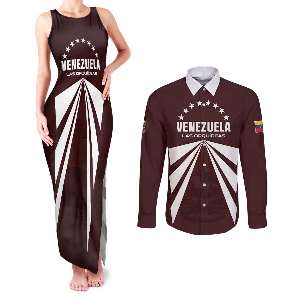 Custom Venezuela Rugby Couples Matching Tank Maxi Dress and Long Sleeve Button Shirt Las Orquideas Go Champions