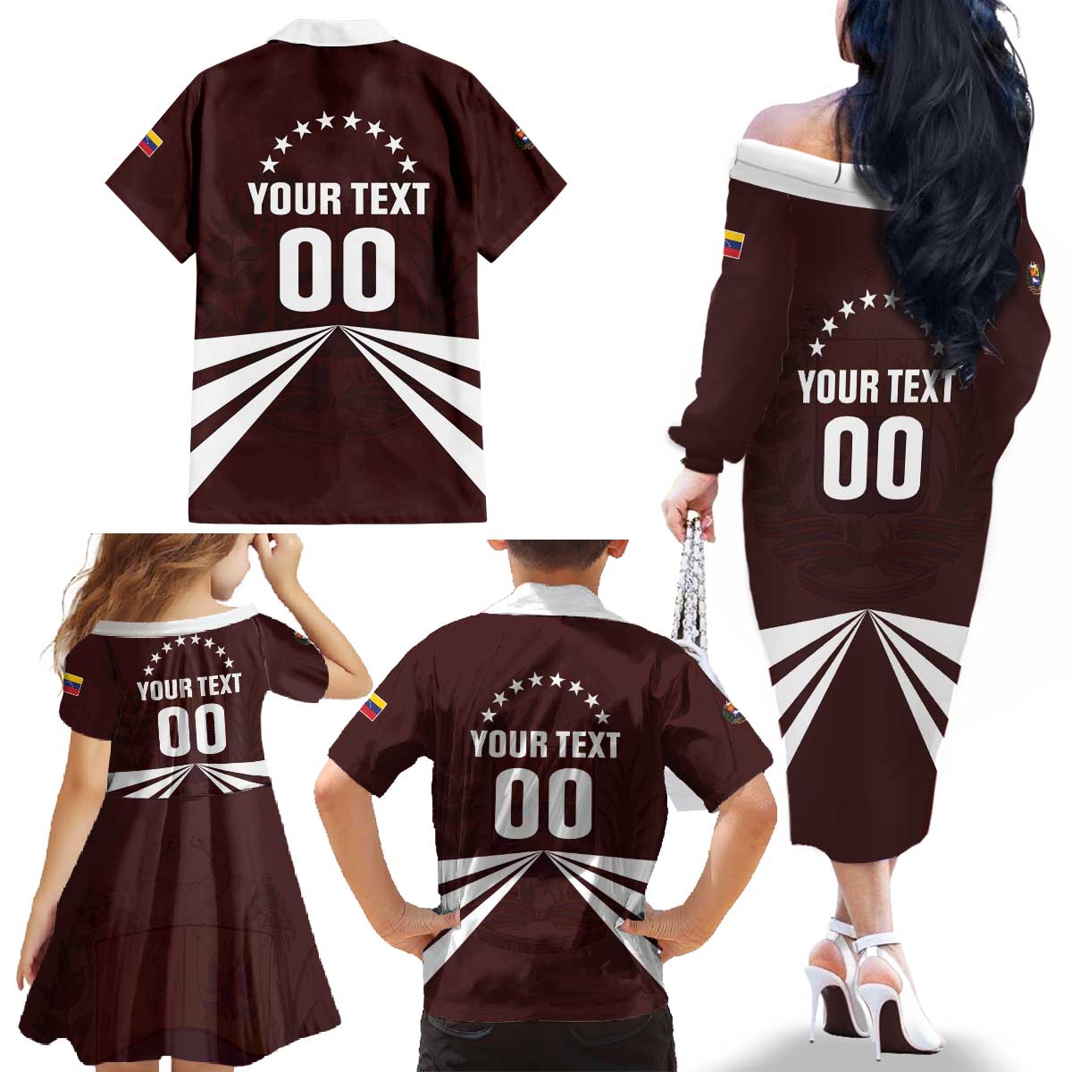 Custom Venezuela Rugby Family Matching Off The Shoulder Long Sleeve Dress and Hawaiian Shirt Las Orquideas Go Champions