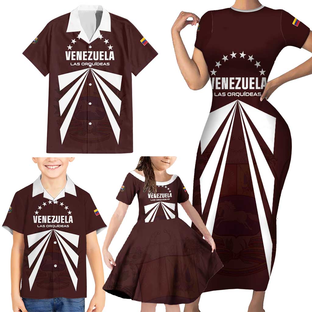Custom Venezuela Rugby Family Matching Short Sleeve Bodycon Dress and Hawaiian Shirt Las Orquideas Go Champions