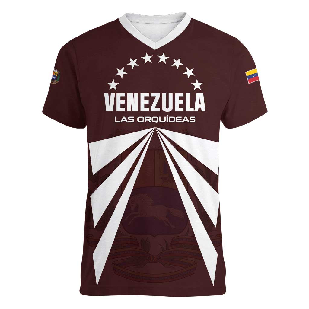 Custom Venezuela Rugby Women V-Neck T-Shirt Las Orquideas Go Champions
