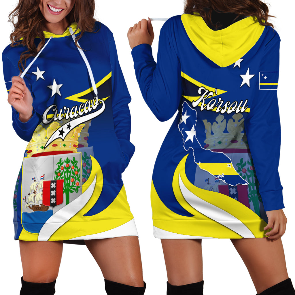 Curacao Hoodie Dress Coat Of Arms With Map Special Version - Wonder Print Shop