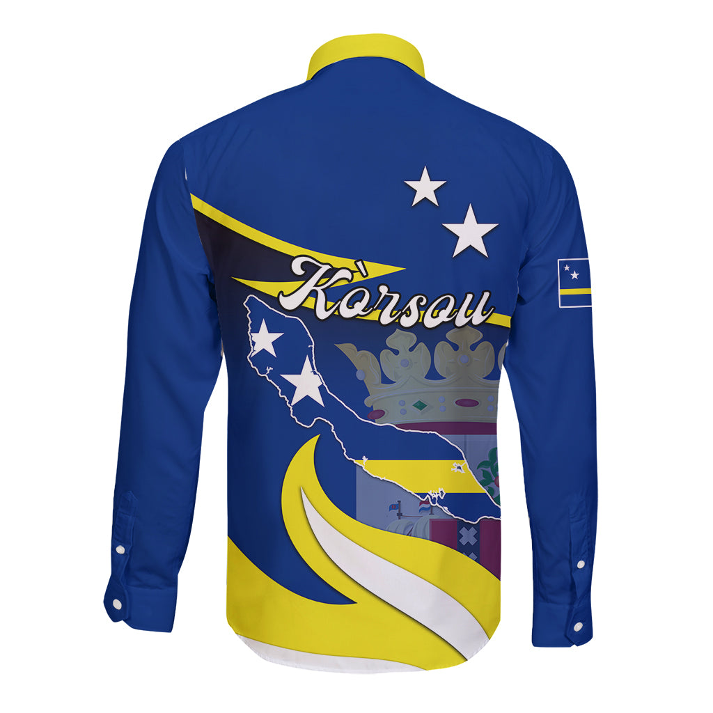 Curacao Long Sleeve Button Shirt Coat Of Arms With Map Special Version - Wonder Print Shop
