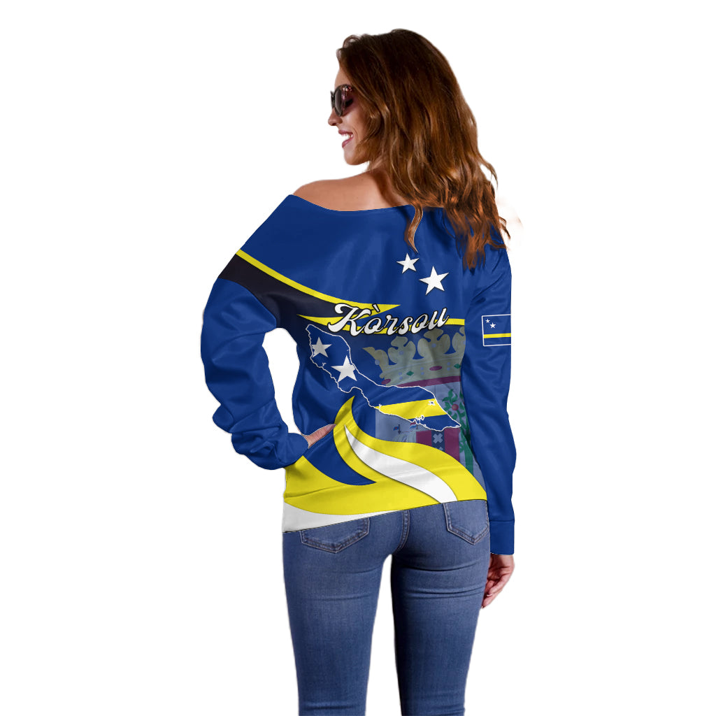 Curacao Off Shoulder Sweater Coat Of Arms With Map Special Version - Wonder Print Shop