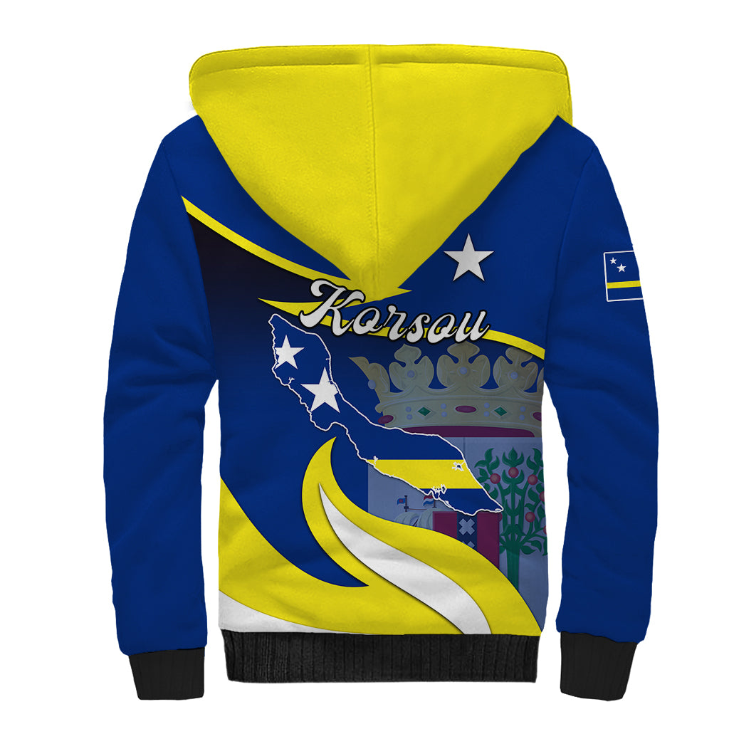 Curacao Sherpa Hoodie Coat Of Arms With Map Special Version - Wonder Print Shop