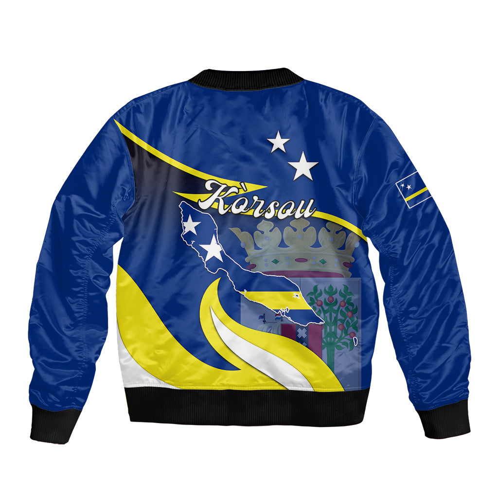 Curacao Sleeve Zip Bomber Jacket Coat Of Arms With Map Special Version - Wonder Print Shop