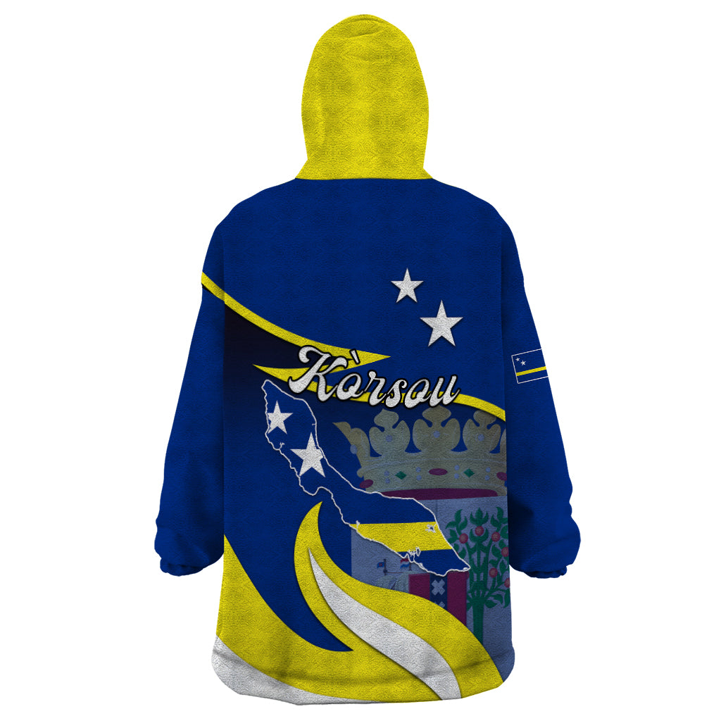 Curacao Wearable Blanket Hoodie Coat Of Arms With Map Special Version - Wonder Print Shop