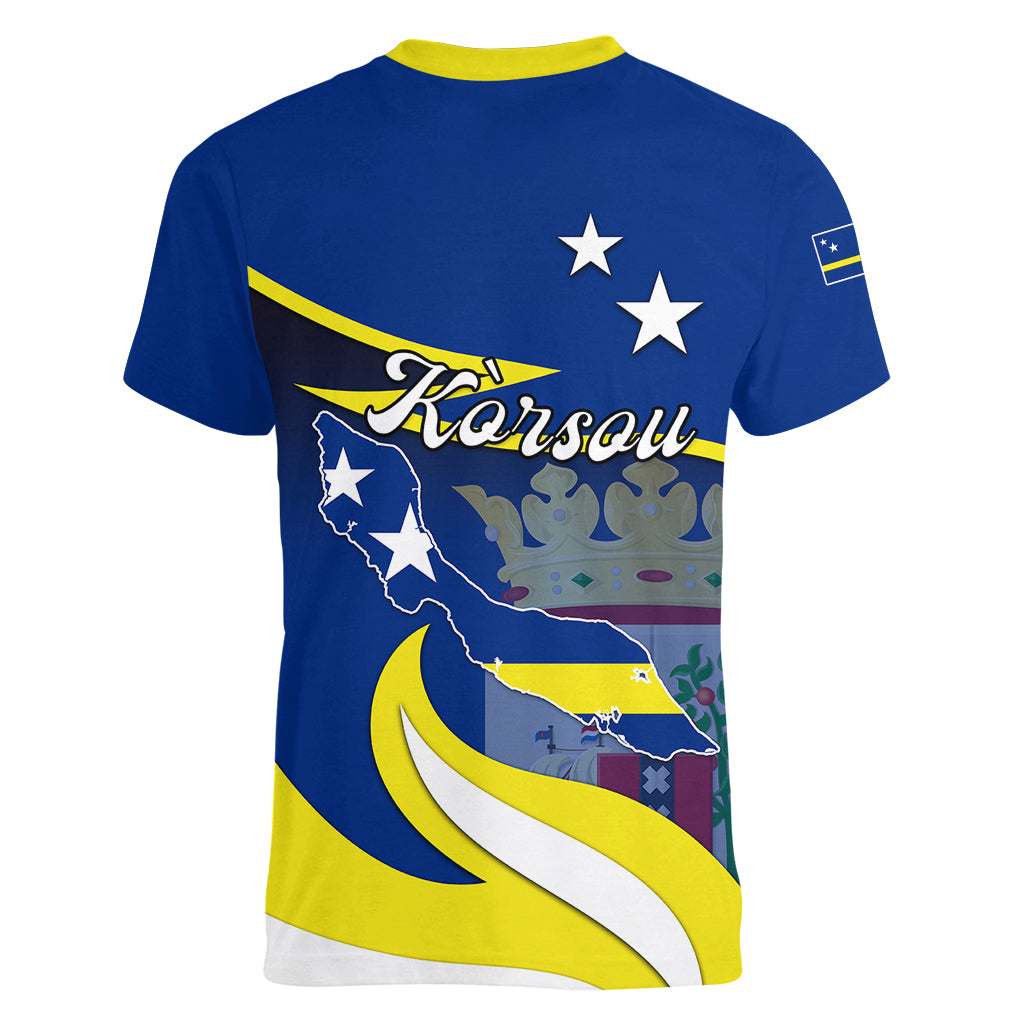 Curacao Women V Neck T Shirt Coat Of Arms With Map Special Version - Wonder Print Shop