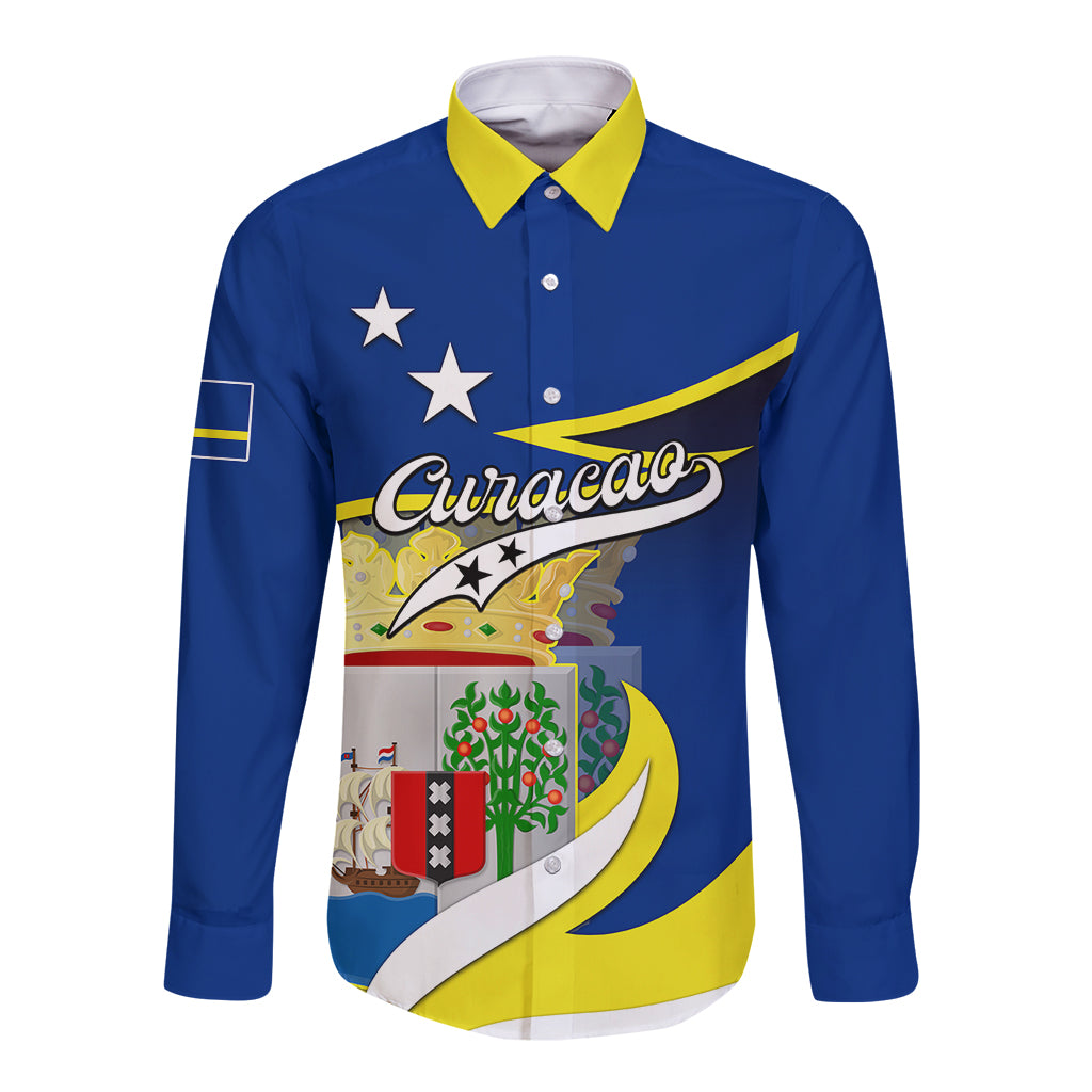 Custom Curacao Long Sleeve Button Shirt Coat Of Arms With Map Special Version - Wonder Print Shop