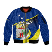 Custom Curacao Sleeve Zip Bomber Jacket Coat Of Arms With Map Special Version - Wonder Print Shop