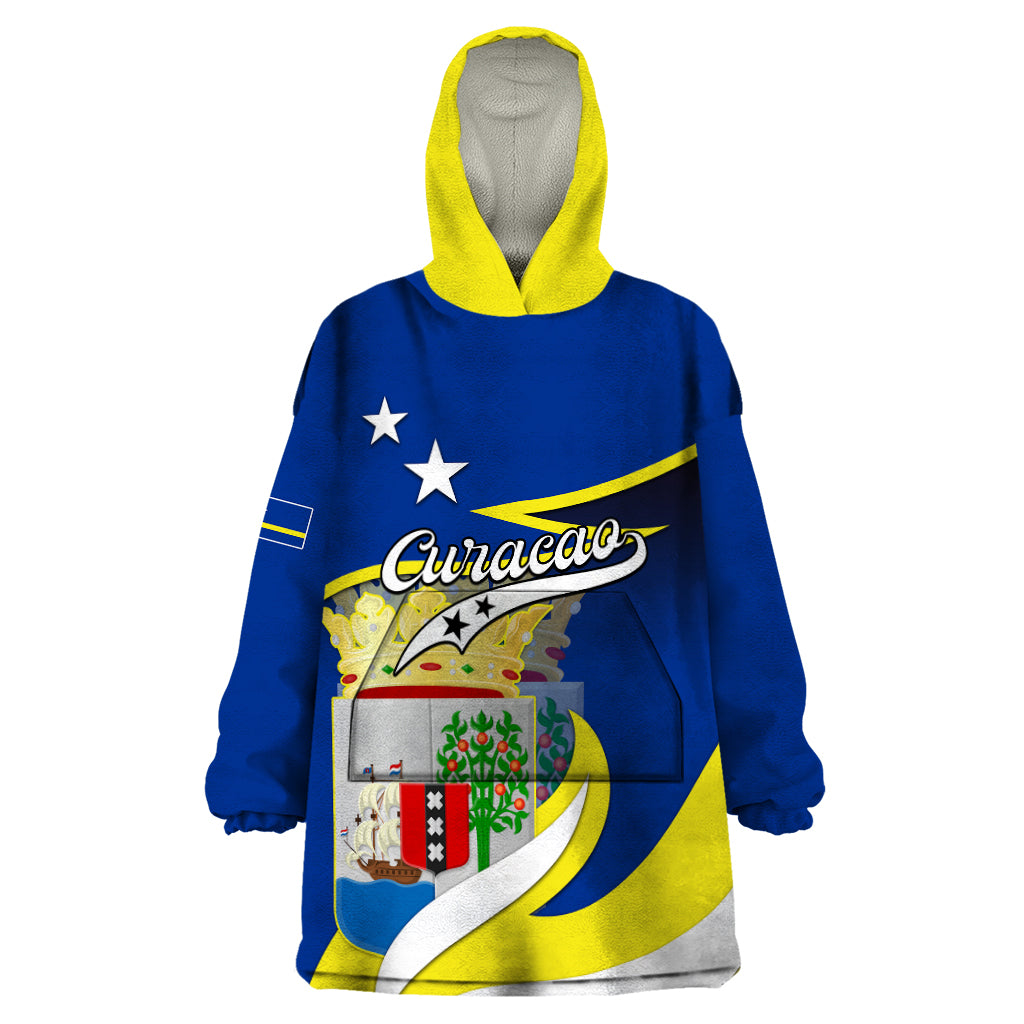 Custom Curacao Wearable Blanket Hoodie Coat Of Arms With Map Special Version - Wonder Print Shop