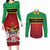 Personalized Saint Kitts and Nevis Royal Pattern Couples Matching Long Sleeve Bodycon Dress and Long Sleeve Button Shirt - Wonder Print Shop