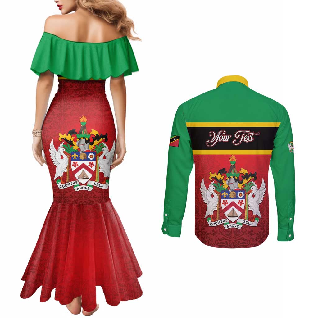 Personalized Saint Kitts and Nevis Royal Pattern Couples Matching Mermaid Dress and Long Sleeve Button Shirt - Wonder Print Shop