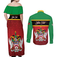 Personalized Saint Kitts and Nevis Royal Pattern Couples Matching Off Shoulder Maxi Dress and Long Sleeve Button Shirt - Wonder Print Shop