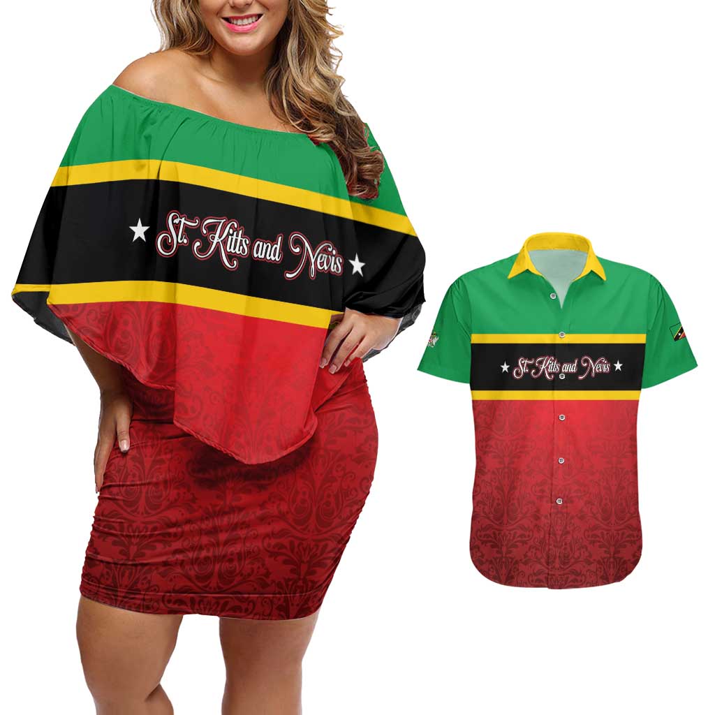 Personalized Saint Kitts and Nevis Royal Pattern Couples Matching Off Shoulder Short Dress and Hawaiian Shirt - Wonder Print Shop