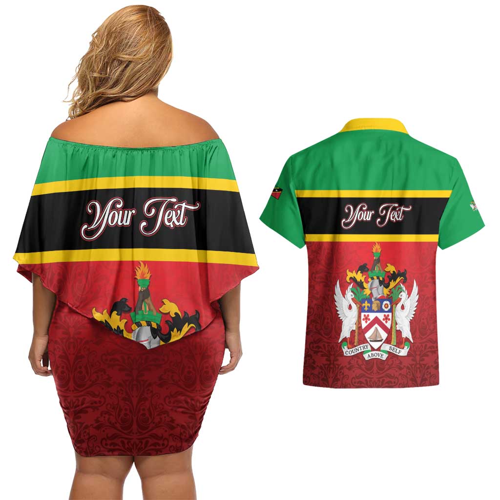 Personalized Saint Kitts and Nevis Royal Pattern Couples Matching Off Shoulder Short Dress and Hawaiian Shirt - Wonder Print Shop