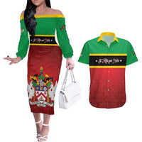 Personalized Saint Kitts and Nevis Royal Pattern Couples Matching Off The Shoulder Long Sleeve Dress and Hawaiian Shirt - Wonder Print Shop