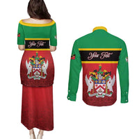 Personalized Saint Kitts and Nevis Royal Pattern Couples Matching Puletasi and Long Sleeve Button Shirt - Wonder Print Shop