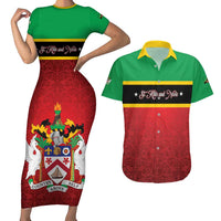 Personalized Saint Kitts and Nevis Royal Pattern Couples Matching Short Sleeve Bodycon Dress and Hawaiian Shirt - Wonder Print Shop