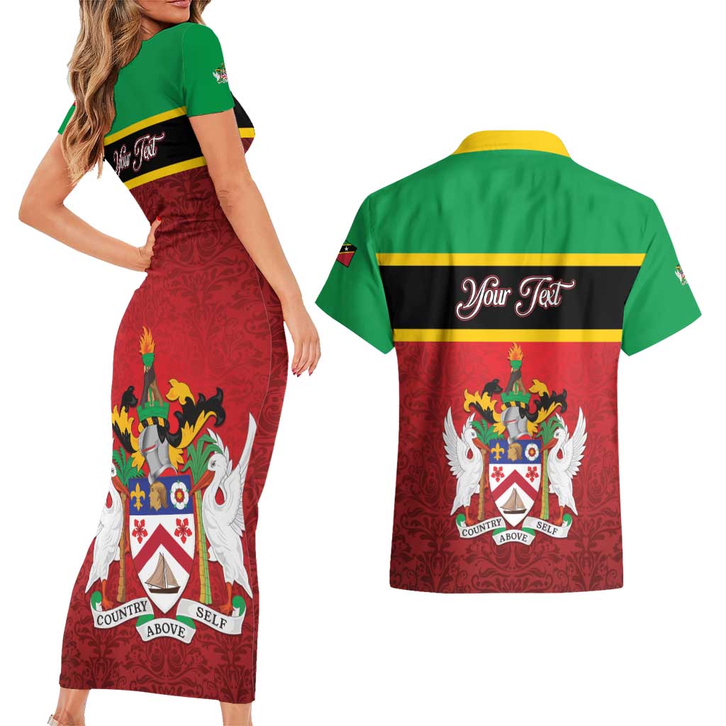 Personalized Saint Kitts and Nevis Royal Pattern Couples Matching Short Sleeve Bodycon Dress and Hawaiian Shirt - Wonder Print Shop