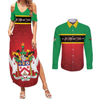 Personalized Saint Kitts and Nevis Royal Pattern Couples Matching Summer Maxi Dress and Long Sleeve Button Shirt - Wonder Print Shop