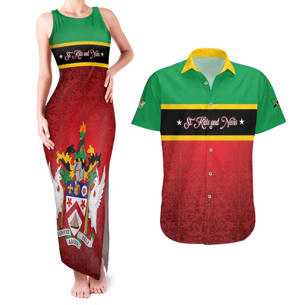 Personalized Saint Kitts and Nevis Royal Pattern Couples Matching Tank Maxi Dress and Hawaiian Shirt - Wonder Print Shop