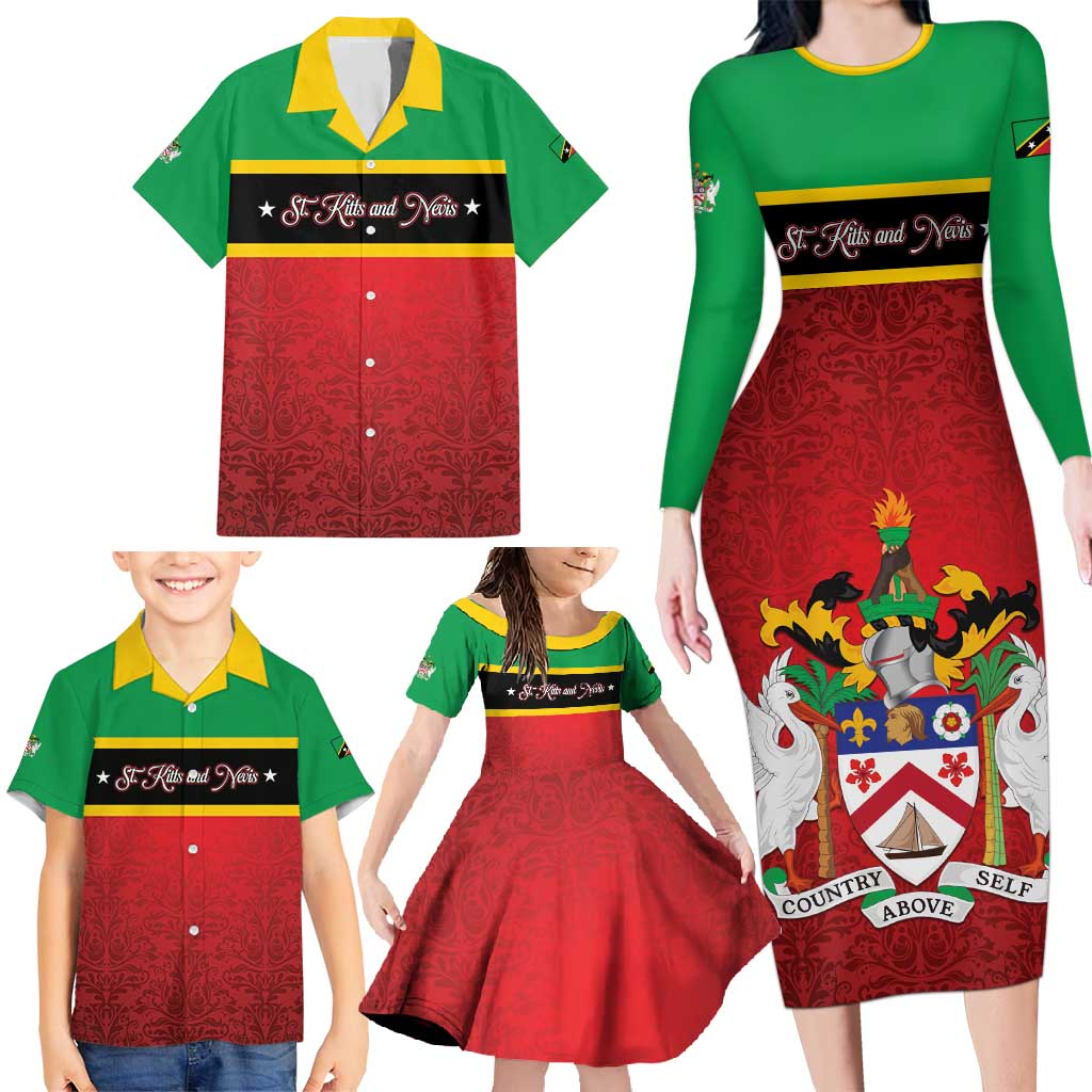 Personalized Saint Kitts and Nevis Royal Pattern Family Matching Long Sleeve Bodycon Dress and Hawaiian Shirt - Wonder Print Shop
